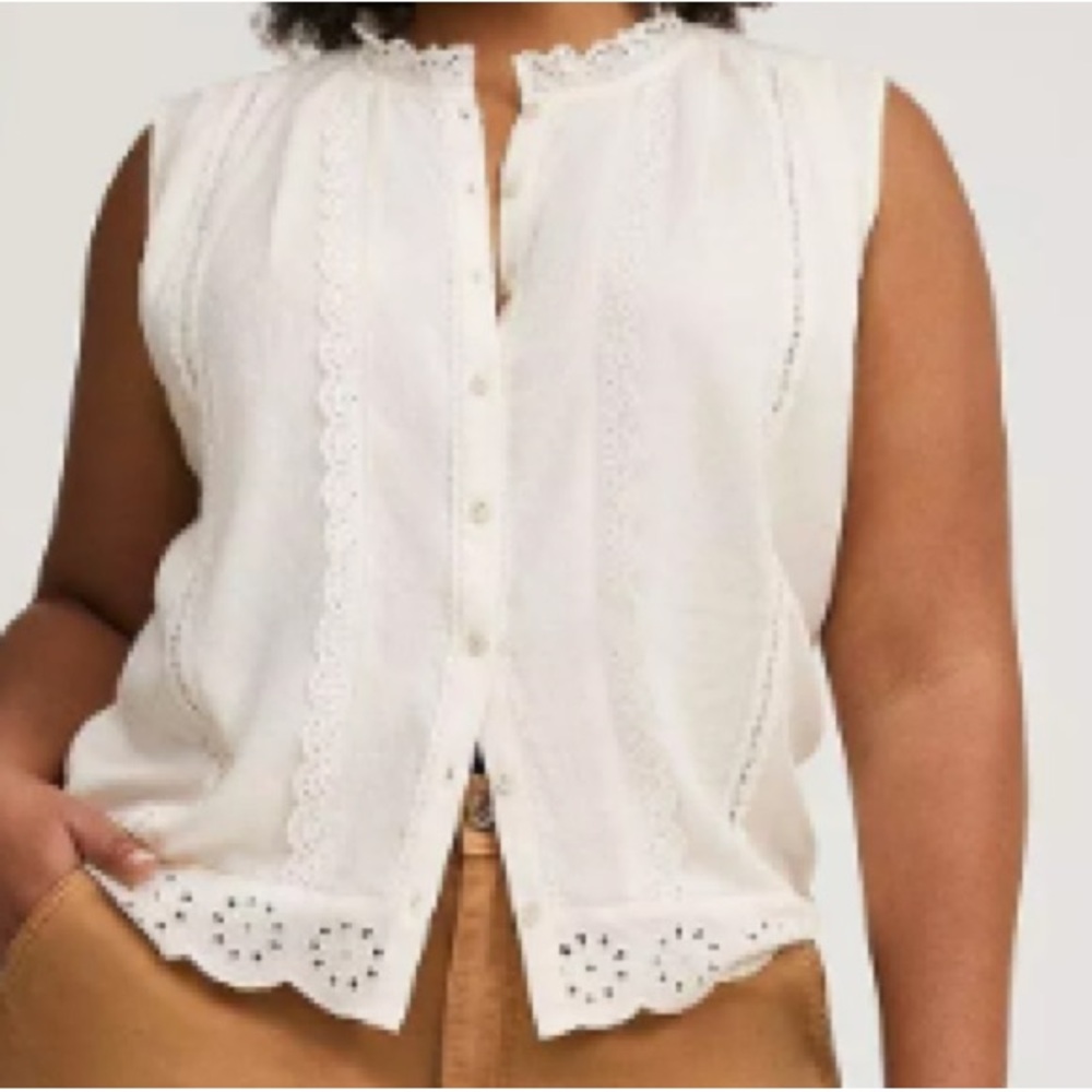 Torrid White Lace Trim Blouse